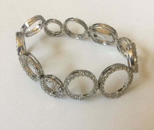 Lhb01127 Sterling Silver Bracelet 9'' Cubic Zirconia Round Graduated Circles Larger Wrist