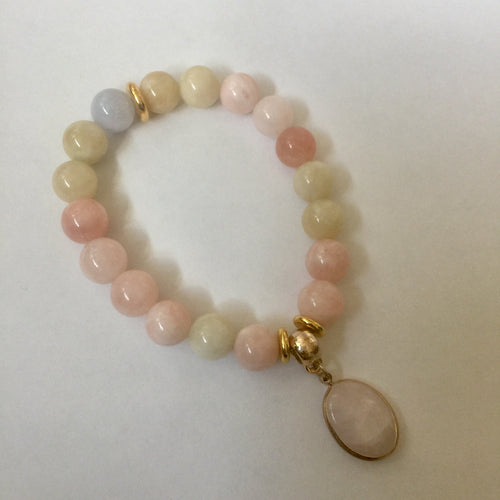 Lhb1525 Real Stone Bracelet Morganite Dyed Jade Beads 10mm with Drop Rose Quartz Gold Filled Spacer