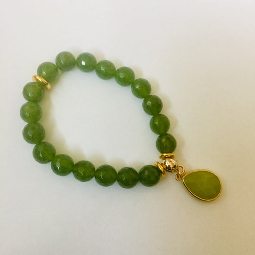 Lhb1527 Real Stone Bracelet Green Dyed Jade Faceted 10mm Beads Gold Filled Spacer