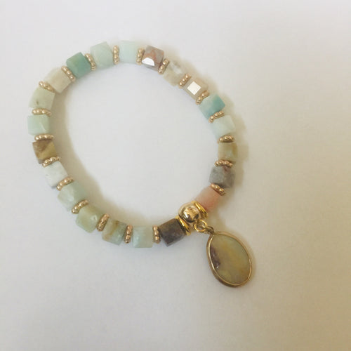Lhb1528 Real Stone Bracelet Natural Multi Color Amazonite Rubic's Cube Beads 8mm