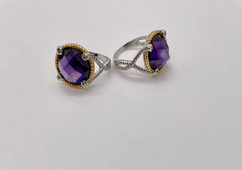Lhr3969 Sterling Silver Ring Amethyst Cz  Gold Plating