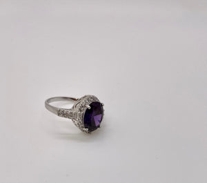 Lhr3972 Sterling Silver Ring Amethyst Cz Oval