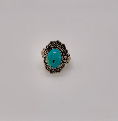 Lhr3976 Sterling Silver Ring Real Turquoise Stone