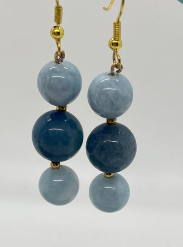 Lhe0002Blue Jade Real Stone Earring Semi Precious Stones Hand Made USA