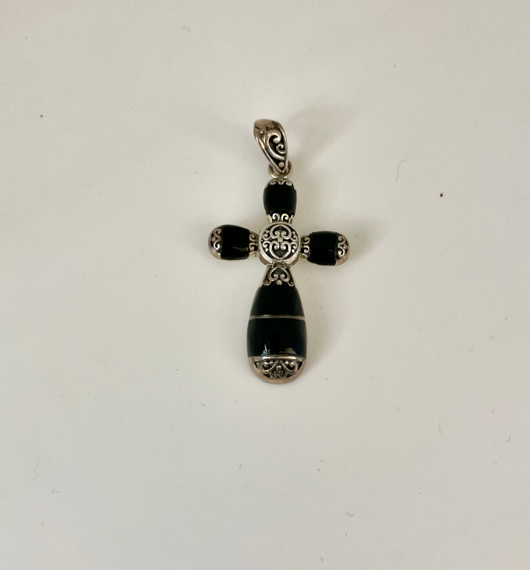 Lhp5996 Sterling Silver Cross Black Onyx