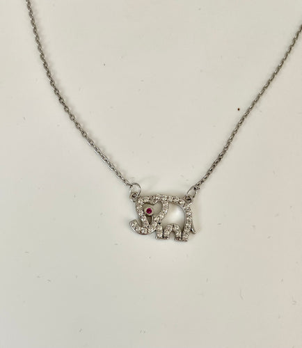 Lhn5999 Sterling Silver Elephant Necklace Cz Stones