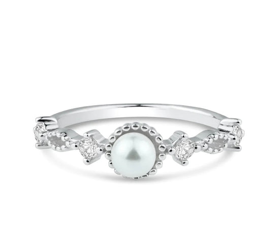 Lhr013579 *Sterling silver Ring Faux Pearl Center