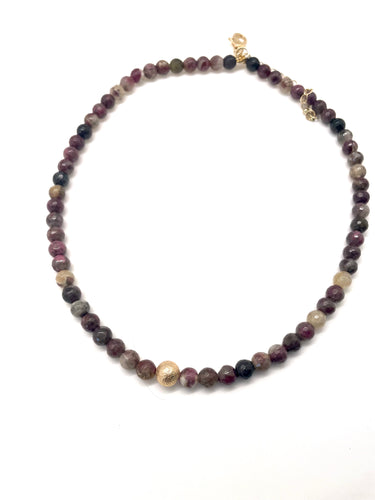 Lhn6264 Real Stone Beaded Necklace Rhodalite Hand Made