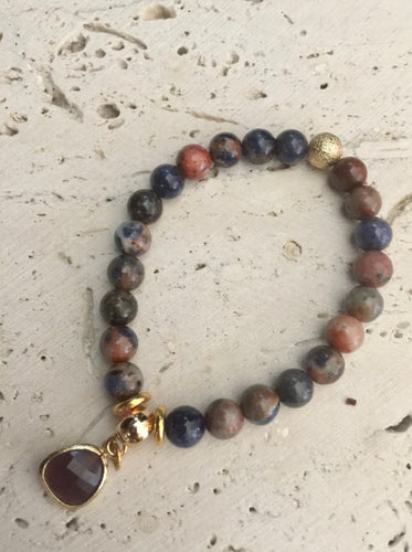 Lhb6266 Real Stone Bracelet Madagascar Eudialyte  Facetted 8mm