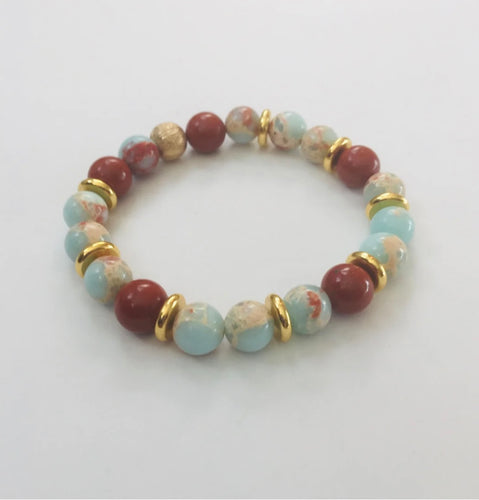 Lhb6268 Real Stone Bracelet Green Aqua Terra jasper & Red Jasper 10mm hand made