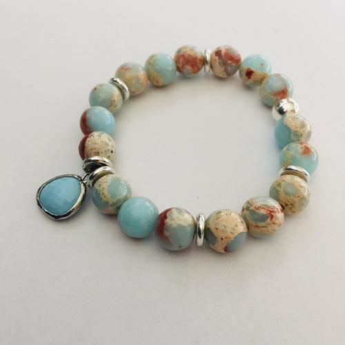 Lhb0060 Real Stone Bracelet Green Aqua Terra Jasper silver sold out Gold available drop