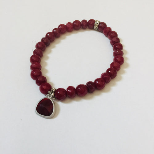 Lhb0065 Real Stone Bracelet Red Jade with Drop 8mm facetted