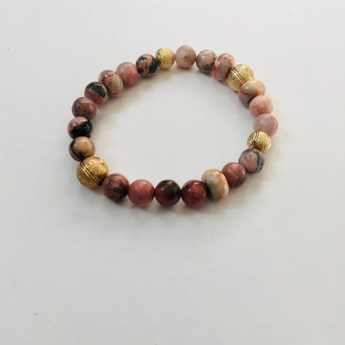 Lhb8672 Real Stone Bracelet Red Jasper 8mm Round & Rondell  Gold Plated Findings