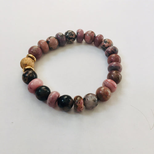 Lhb8673 Real Stone Bracelet Red Jasper 10mm Round & Rondell Gold Plated Findings