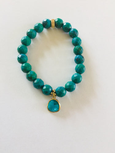 Lhb0025 Real Stone Bracelet Blue Azurite Facetted Round Beads with Drop