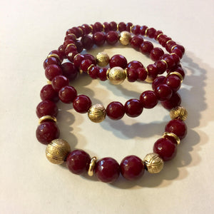 Lhb0053 Real Stone Red Jade Set  Gold Plated Rondel &Gold  Electroplated Spacers  33.00 each