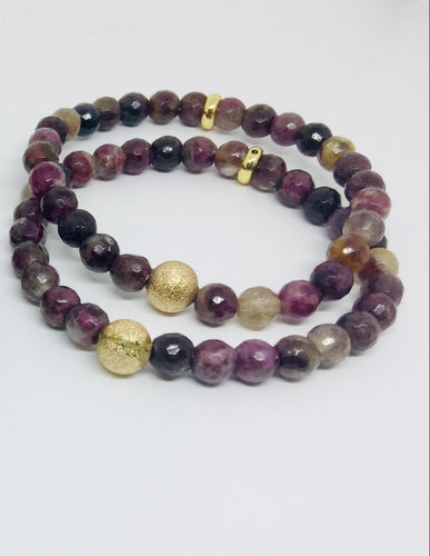 lHB0056 Real Stone Bracelet Rhodonite Rose Maroon Color 6mm facetted 33.00 each