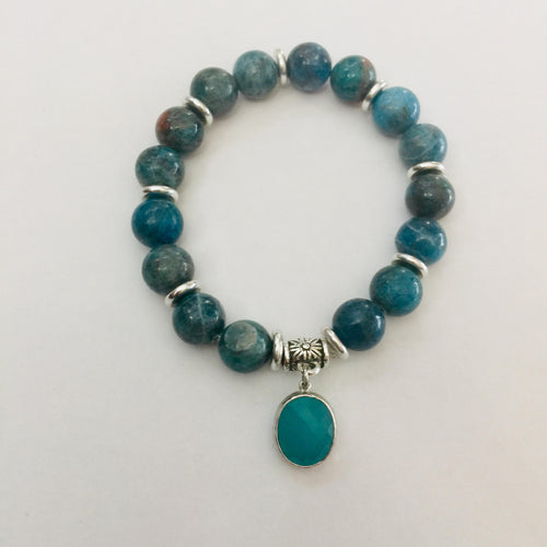 Lhn0073 Real Stone Bracelet Light Blue Apatite Beads & Fancy drop