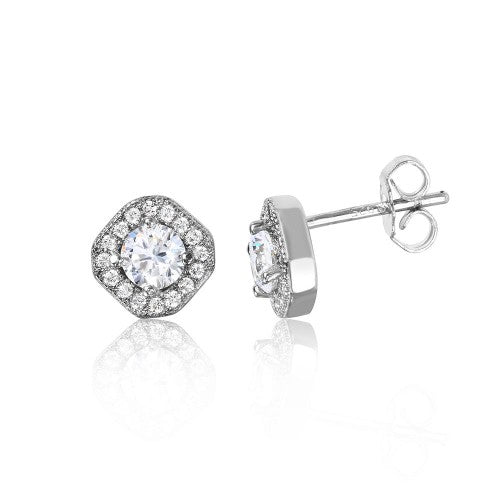 LHE001040RH Sterling silver halo earrings cubic zirconia stones For Young Adults and children too