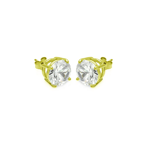 Lhe005929 5MM Sterling Silver Studs Round Gold Plated Basket Setting Cz Stone