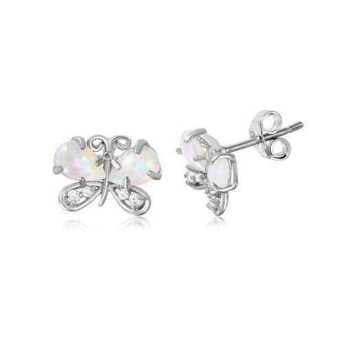 LHE01037 Sterling silver lab Opal Butterfly earring