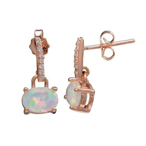 LHE01162 Sterling silver rose gold synthetic opal earring