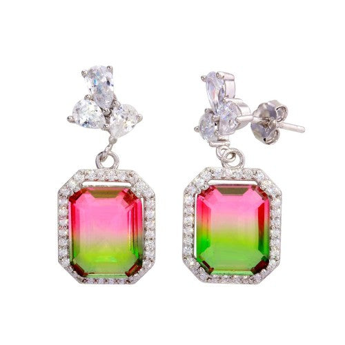 LHE01286 Sterling silver multi color cubic zirconia earring