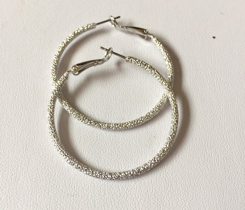 LHE121014MD Fashion silver Hoop medium laser sparkle earring ASSORTED SIZES