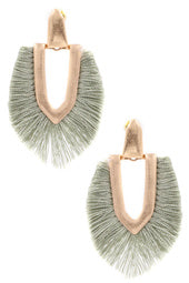 LHE39008 MOSS GREEN COTTON TASSLE EARRINGS