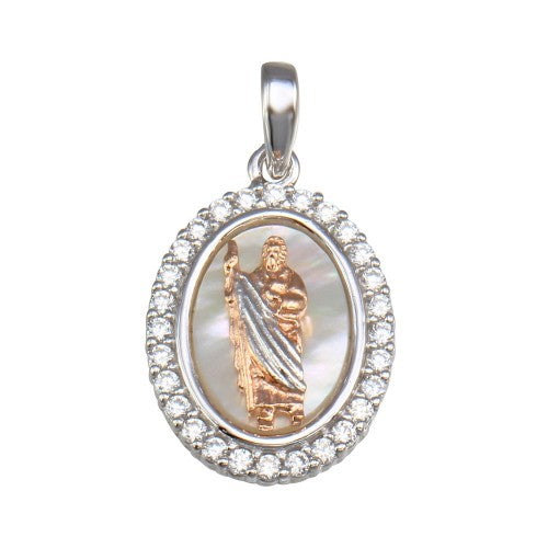 LHP00060Sterling silver Medallian  oval  St.Jude religious necklace