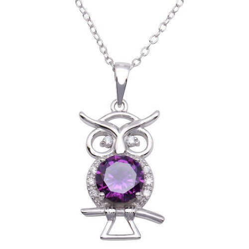 LHP01253 Sterling silver owl cubic zirconia owl