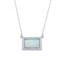 LHP01316 Sterling silver synthetic opal stone necklace