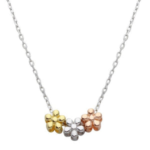 LHP1531 Charm Flower Necklace  3 tone Sterling silver Children and adults