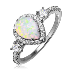 LHR001047 Sterling silver pear shape synthetic opal ring