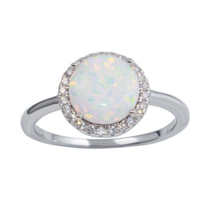 LHR01242 Sterling silver round synthetic opal ring