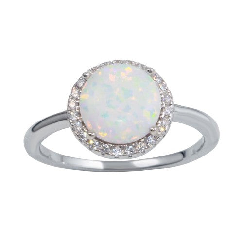 LHR01242 Sterling silver round synthetic opal ring