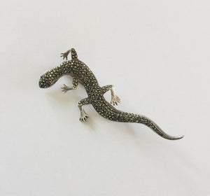 Pin Lizard Sterling Silver & Marcasite  Stones