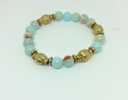 Lhb0050 Real Stone Bracelet Green Aqua Terra Stone with Vintage Brass Spacers