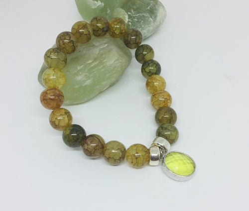 Lhb0051 Real Stone Bracelet Yellow Green Crackle Stone with Drop