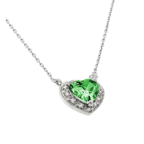 Lhp00911 Sterling Silver Necklace Heart green  Emerald May