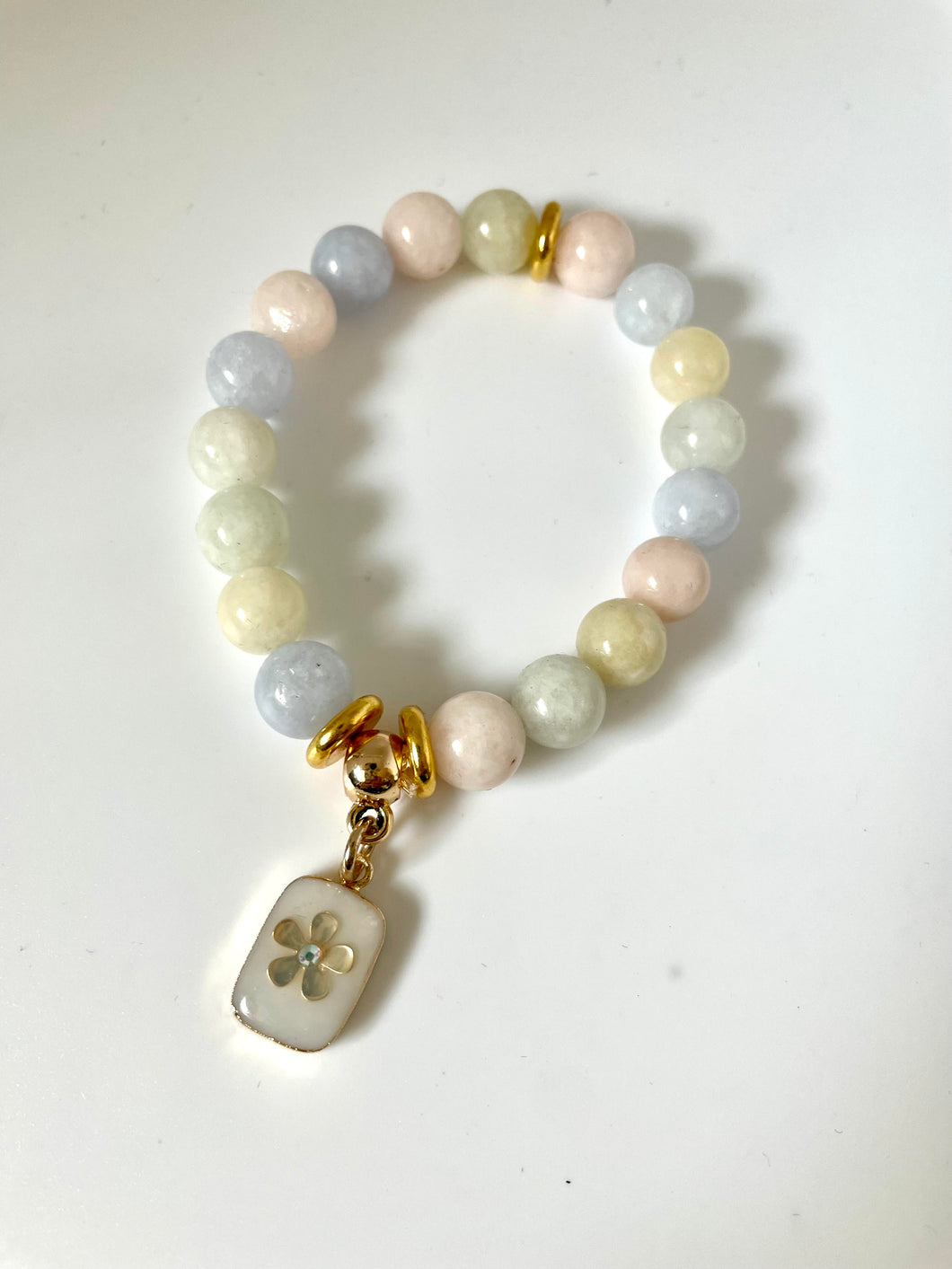 Lhb100 Real Beaded Stone Multi color Morganite Mother of Pearl Charm Drop