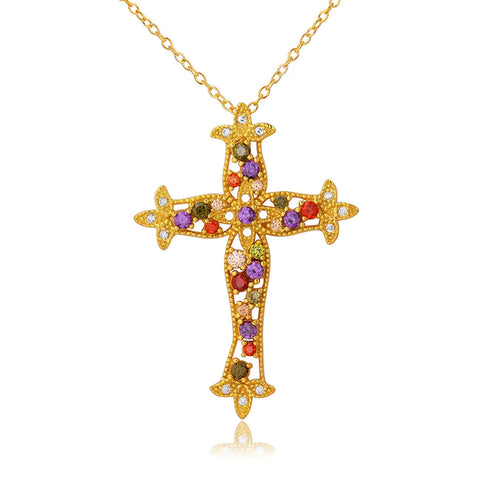lHP01097* Sterling Silver Cross Gold Plated Multi Color