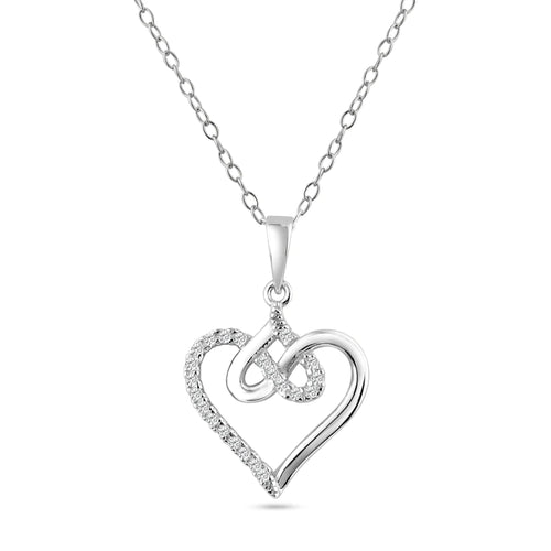 Lhp014639 Sterling Silver Necklace Heart Double & Cz Stones