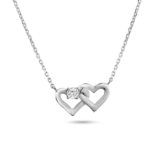 Lhp014709 Sterling Silver Double Heart Necklace Cz Stone