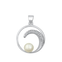 Lhn3185509 Sterling Silver Necklace Crescent Moon & Pearl Cz stones