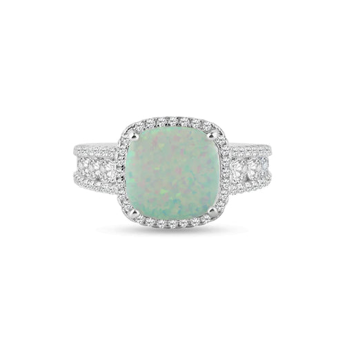 Lhr0130149* Sterling Silver Ring Lab Opal  Cz Clear Stones