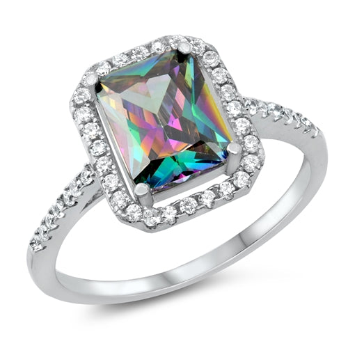 Lhr106850 Sterling Silver Ring Topaz Rainbow Color Rectangle