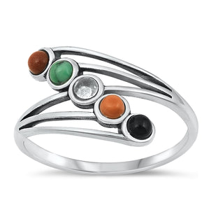 Lhr1315809 Sterling Silver Ring Multi Color Stones