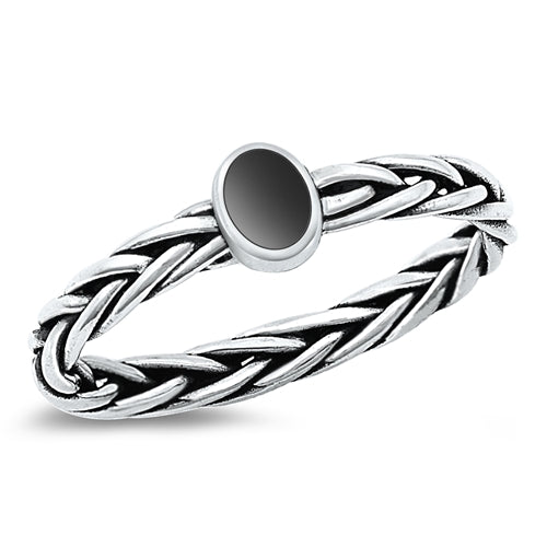 Lhr1315979 Sterling Silver Ring Braided Onyx Stone