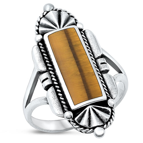 Lhr1316009 Sterling Silver Ring Long Tiger Eye Stone Available in Lapis